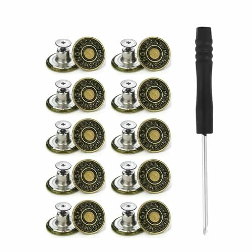10 Stück Jeansknöpfe aus Metall, 17 mm, Ersatz-Reparaturset für schraubenlose Knöpfe, abnehmbare Jeansschnallen ohne Nägel, Hosennadeln, Stil 12 von QPFNEI