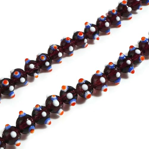 10 Stück mehrfarbige 11 mm Lampwork-Glasperlen, runde Kugel, lose Abstandsperlen, DIY-Herstellung von Halsketten und Armbändern für Mädchen und Frauen, Schmuck, Dunkelfuchsia von QPFNEI