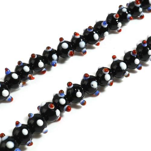 10 Stück mehrfarbige 11 mm Lampwork-Glasperlen, runde Kugel, lose Abstandsperlen, DIY-Herstellung von Halsketten und Armbändern für Mädchen und Frauen, Schmuck, Schwarz von QPFNEI