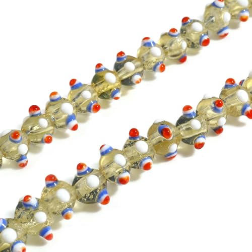 10 Stück mehrfarbige 11 mm Lampwork-Glasperlen, runde Kugel, lose Abstandsperlen, DIY-Herstellung von Halsketten und Armbändern für Mädchen und Frauen, Schmuck-Champagner von QPFNEI