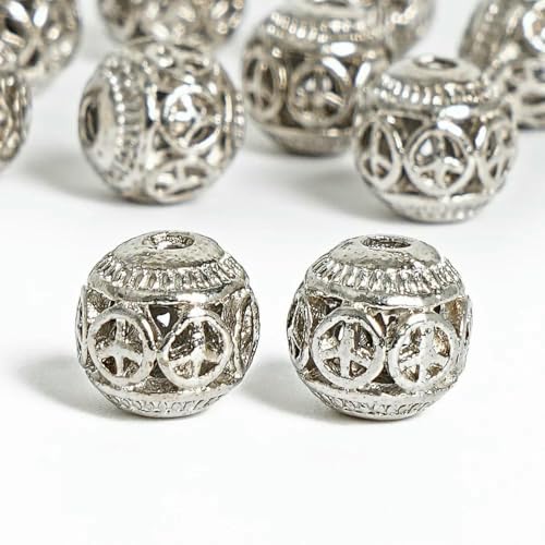 10 Stück silberne Metallperlen aus Zinklegierung, runde lose Kupferperlen für Halsketten, DIY-Armbänder, Schmuckherstellung, 8 mm, Silber, ca. 8 mm, 10 Perlen 10 Stück silberne Metallperlen aus Zinklegierung, runde lose Kupferperlen für Halsketten, DIY-Armbänder, Schmuckherstellung, 8 mm, Silber, ca. 8 mm, 10 Perlen von QPFNEI