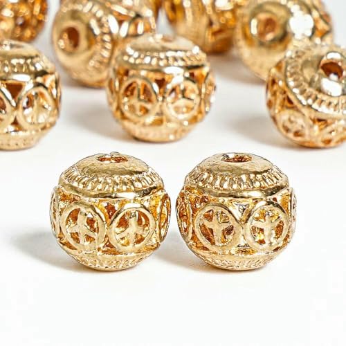 10 Stück silberne Zinklegierungs-Metallperlen, runde lose Kupferperlen für Halsketten, DIY-Armbänder, Schmuckherstellung, 8 mm, Roségold, ca. 8 mm, 10 Perlen von QPFNEI