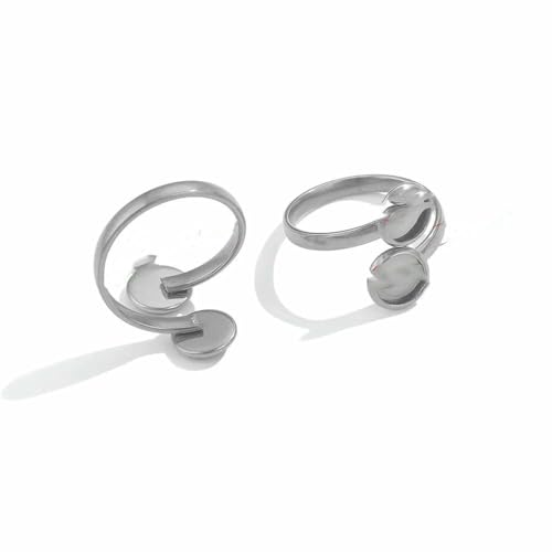 10 Stück verstellbare Edelstahl-Ringfassungen, Blanko-Basis, Glas-Cabochons, Kamee-Lünetten, DIY-Tablett, Blanko-Ringe, Schmuckzubehör-Z2092S6 von QPFNEI