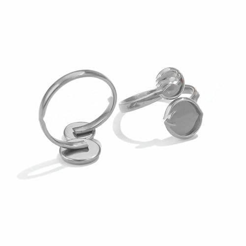 10 Stück verstellbare Edelstahl-Ringfassungen, Blanko-Basis, Glas-Cabochons, Kamee-Lünetten, DIY-Tablett, Blanko-Ringe, Schmuckzubehör-Z2094SA von QPFNEI