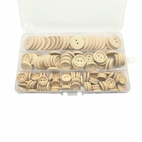 100/140 Stück Holzknöpfe in verschiedenen Größen, Natur-Khaki, mit Liebe handgefertigt, Etiketten zum Nähen, Basteln, DIY-Kleidungszubehör, 140 Stück 100/140 Stück Holzknöpfe in verschiedenen Größen, Natur-Khaki, mit Liebe handgefertigt, Etiketten zum Nähen, Basteln, DIY-Kleidungszubehör, 140 Stück von QPFNEI