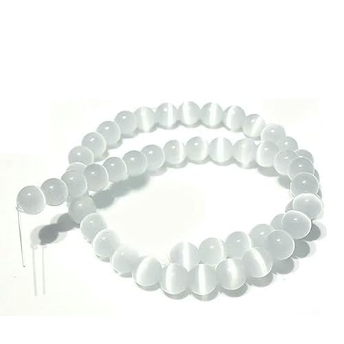 100% Natursteinperlen, weißer Selenit, klares Katzenauge, Gipsstein, Mondsteinperle zur Schmuckherstellung,Armband, Halskette, weiß, 10 mm von QPFNEI