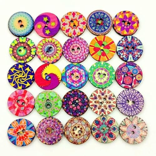 100 Stück mehrfarbige Holzknöpfe mit Retro-Muster für Handarbeit, Nähen, Sammelalbum, Basteln, Kleidungszubehör, Kartendekor, 20 mm 100 Stück mehrfarbige Holzknöpfe mit Retro-Muster für Handarbeit, Nähen, Sammelalbum, Basteln, Kleidungszubehör, Kartendekor, 20 mm von QPFNEI