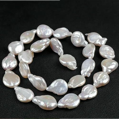 100% natürliche Perlen, Perlen, Charms, weiße Süßwasser-Barockperlen, lose Perlen zur Schmuckherstellung, DIY-Halskette, Ohrringe, Armband – 27 Barock, flach – 1 Vollstrang von QPFNEI
