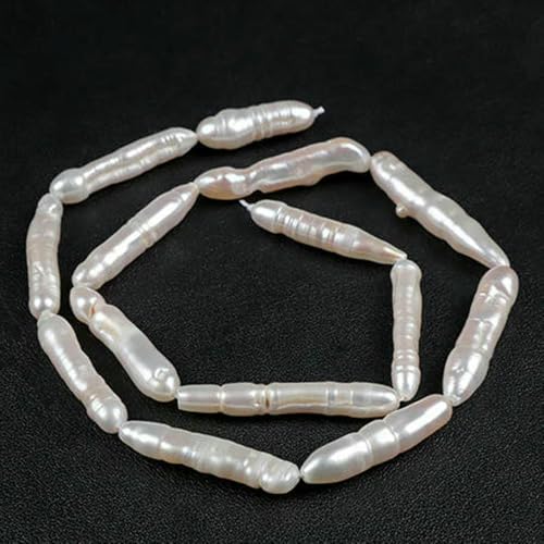 100% natürliche Perlen, Perlen, Charms, weiße Süßwasser-Barockperlen, lose Perlen zur Schmuckherstellung, DIY-Halskette, Ohrringe, Armband – 29 lange Streifen – 1 ganzer Strang von QPFNEI