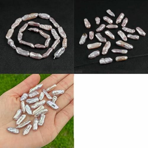 100% natürliche Perlen, Perlen, Charms, weiße Süßwasser-Barockperlen, lose Perlen zur Schmuckherstellung, DIY-Halskette, Ohrringe, Armband – 32 lange Streifen – 1 ganzer Strang von QPFNEI