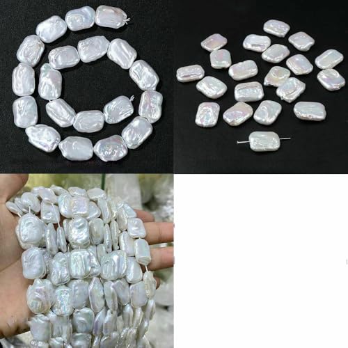 100% natürliche Perlen, Perlen, Charms, weiße Süßwasser-Barockperlen, lose Perlen zur Schmuckherstellung, DIY-Halsketten, Ohrringe, Armbänder,16 Rechtecke, 1 Vollstrang von QPFNEI