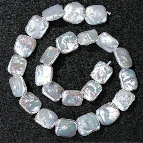 100% natürliche Perlen, Perlen, Charms, weiße Süßwasser-Barockperlen, lose Perlen zur Schmuckherstellung, DIY-Halsketten, Ohrringe, Armbänder,2 quadratische Scheiben, 1 ganzer Strang von QPFNEI