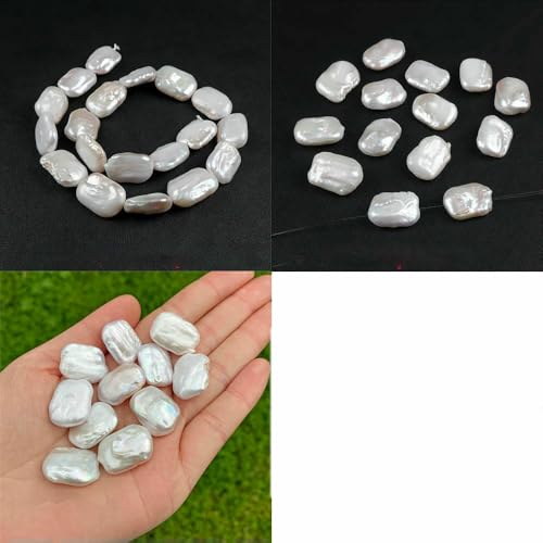100% natürliche Perlen, Perlen, Charms, weiße Süßwasser-Barockperlen, lose Perlen zur Schmuckherstellung, DIY-Halsketten, Ohrringe, Armbänder,22 Rechtecke, 1 Vollstrang von QPFNEI