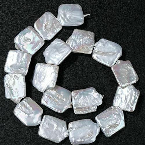 100% natürliche Perlen, Perlen, Charms, weiße Süßwasser-Barockperlen, lose Perlen zur Schmuckherstellung, DIY-Halsketten, Ohrringe, Armbänder,4 quadratische Scheiben, 1 ganzer Strang von QPFNEI