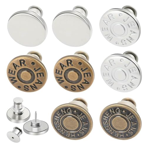 12 Sets Jeansknöpfe, Stecknadeln, kein Nähen, für lose Jeans, Hosenspanner, verstellbare Knöpfe, Ersatz für zu große Druckknöpfe, 8, mehrfarbig von QPFNEI
