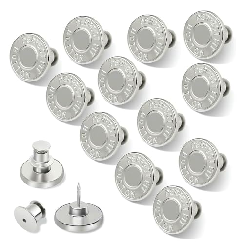12 Sets Jeansknöpfe, Stecknadeln, ohne Nähen, für weite Jeans, Hosenspanner, verstellbare Knöpfe, Ersatz für zu große Druckknöpfe, 12 Buchstaben von QPFNEI