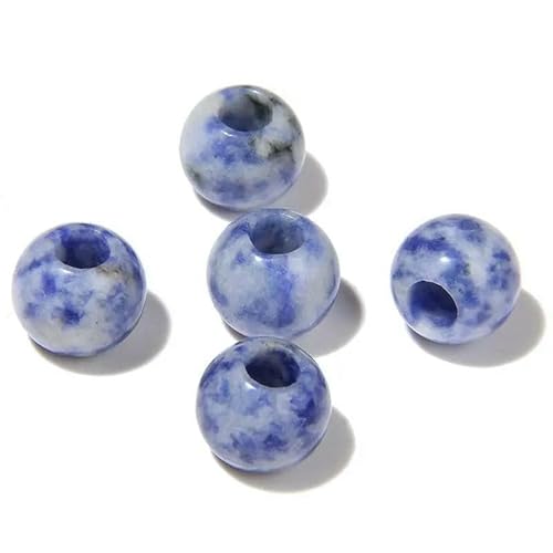 12 mm/14,0 mm große runde Perlen, Charms, Naturstein, Achate, große Lochperlen zur Schmuckherstellung, Halsketten, Ohrringe, Zubehör – 28 Sodalith – 1 Stück von QPFNEI