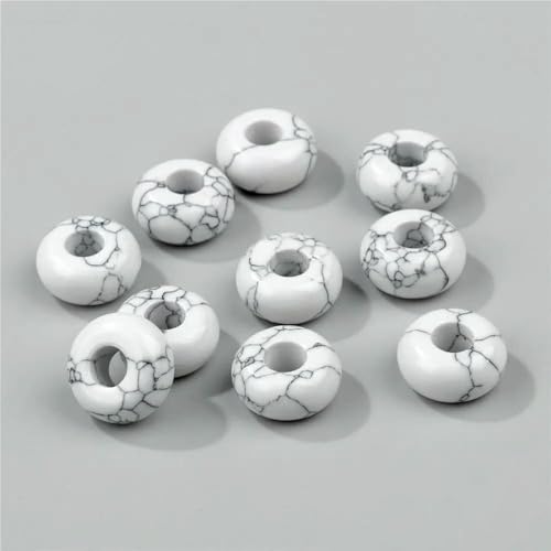 12 mm/14,0 mm große runde Perlen, Charms, Naturstein, Achate, große Lochperlen zur Schmuckherstellung, Halsketten, Ohrringe, Zubehör – 3 Howlith – 5 Stück von QPFNEI