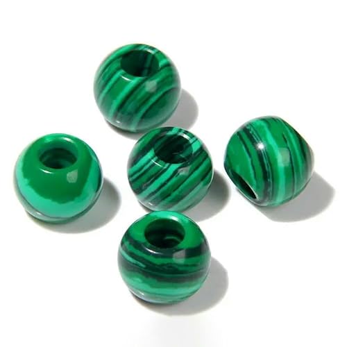12 mm/14,0 mm große runde Perlen, Charms, Naturstein, Achate, große Lochperlen zur Schmuckherstellung, Halsketten, Ohrringe, Zubehör – 34 Malachit – 1 Stück von QPFNEI