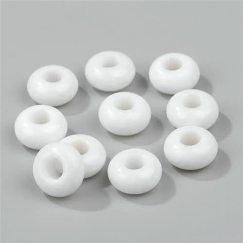 12 mm/14,0 mm große runde Perlen, Charms, Naturstein, Achate, große Lochperlen zur Schmuckherstellung, Halsketten, Ohrringe, Zubehör – 43 Weißes Porzellan – 1 Stück von QPFNEI