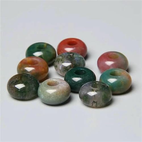 12 mm/14,0 mm große runde Perlen, Charms, Naturstein-Achat, große Lochperlen zur Schmuckherstellung, Halsketten, Ohrringe, Zubehör – 11 indischer Achat – 5 Stück von QPFNEI