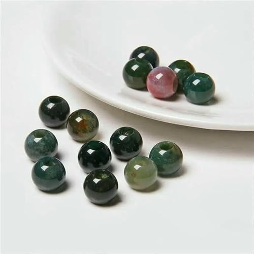 12 mm/14,0 mm große runde Perlen, Charms, Naturstein-Achat, große Lochperlen zur Schmuckherstellung, Halsketten, Ohrringe, Zubehör – 29 Indischer Achat – 10 Stück von QPFNEI