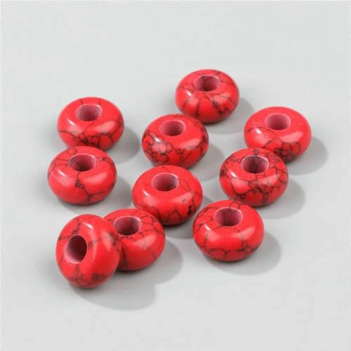 12 mm/14,0 mm große runde Perlen, Charms, Naturstein-Achat, große Lochperlen zur Schmuckherstellung, Halsketten, Ohrringe, Zubehör – 37 Rot-Türkis – 10 Stück von QPFNEI