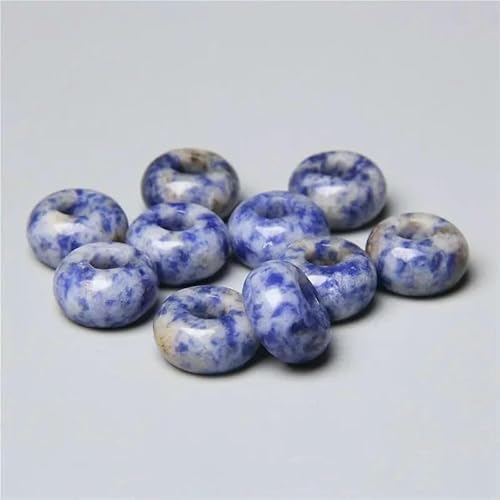 12 mm/14,0 mm große runde Perlen, Charms, Naturstein-Achate, große Lochperlen zur Schmuckherstellung, Halsketten, Ohrringe, Zubehör – 2 blaue Punkte – 5 Stück von QPFNEI