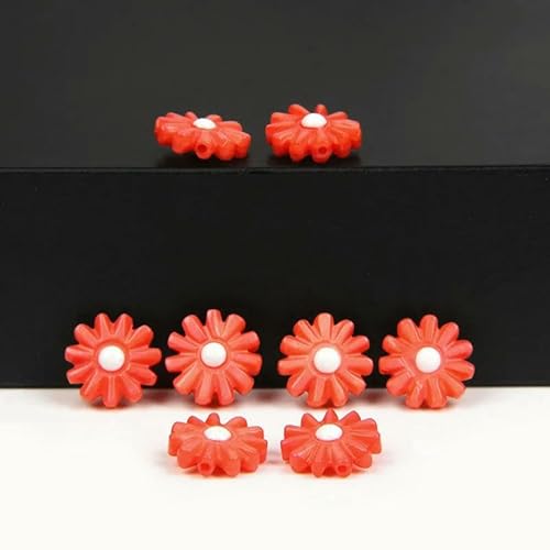 12 mm natürliche Muschelperlen, Blumenanhänger, Perlmutt, Sonnenblumen-Perlen, lose Perlen zur Schmuckherstellung,Armband, DIY-Halskette, Rot, 10 Stück von QPFNEI