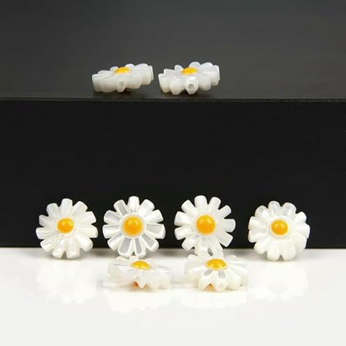 12 mm natürliche Muschelperlen, Blumenanhänger, Perlmutt, Sonnenblumen-Perlen, lose Perlen zur Schmuckherstellung,Armband, DIY-Halskette, natürliche Farbe, 2 Stück von QPFNEI