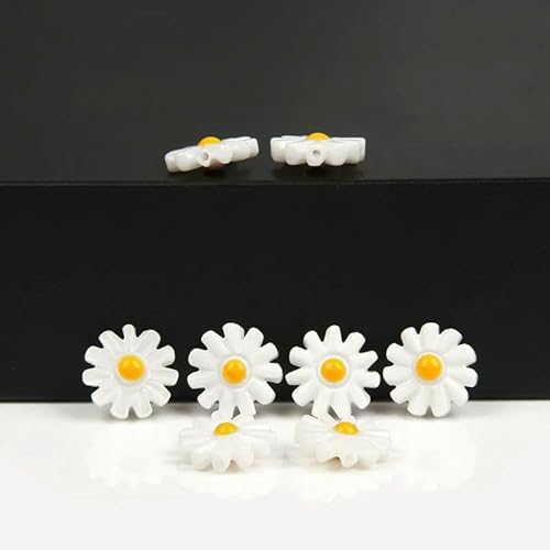 12 mm natürliche Muschelperlen, Blumenanhänger, Perlmutt, Sonnenblumen-Perlen, lose Perlen zur Schmuckherstellung,Armband, DIY-Halskette, weiße Farbe, 2 Stück von QPFNEI