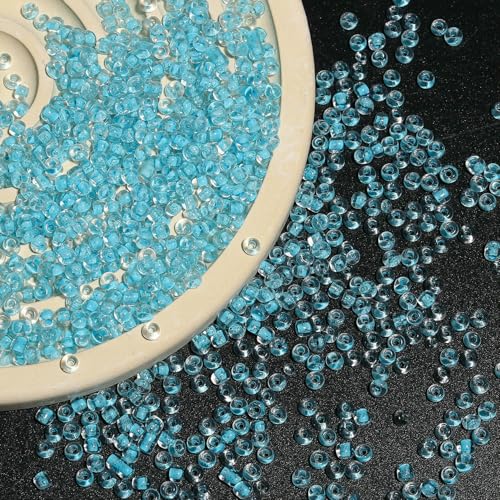 1200 Stück/Box 3,0 mm bunte transparente gefärbte Glasperlen mit Kern, lose Abstandsperlen für die Schmuckherstellung, DIY-Armband, Halskette, Himmelblau, 1 Box 3,0 mm, 1200 Stück von QPFNEI