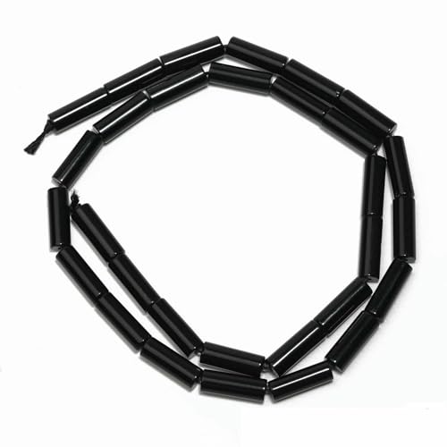 13 x 4,0 mm mehrfarbige Zylinderperlen, DIY-Charms, Naturstein-Armbandperlen zur Schmuckherstellung, lose Perlen, Zubehör – schwarzer Achat – 13 x 4,0 mm, ca. 30 Stück von QPFNEI