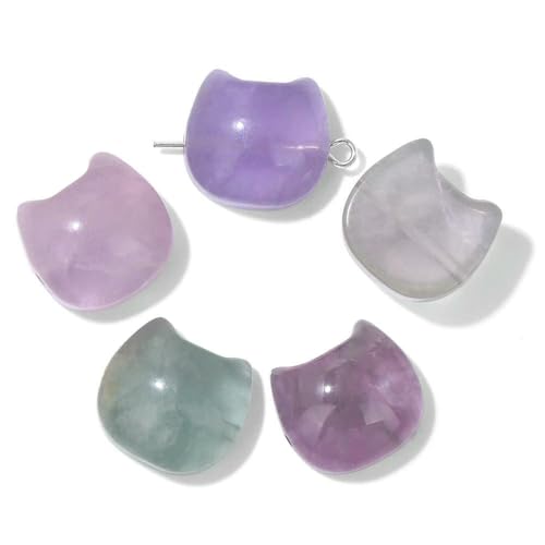 14 x 16 mm Naturstein, Katzenform, geschnitzte Perlen, mehrfarbige Edelsteinquarzperlen zur Schmuckherstellung, DIY-Armband, Halskettenzubehör, Fluorit, 1 Stück von QPFNEI