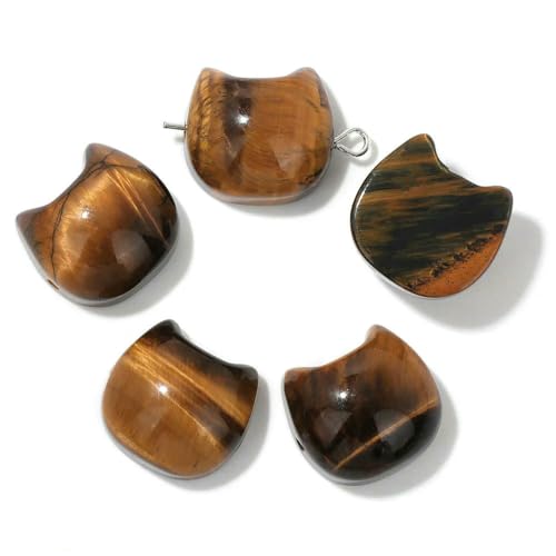14 x 16 mm Naturstein, Katzenform, geschnitzte Perlen, mehrfarbige Edelsteinquarzperlen zur Schmuckherstellung, DIY-Armband, Halskettenzubehör, Tigerauge-Stein, 2 Stück von QPFNEI