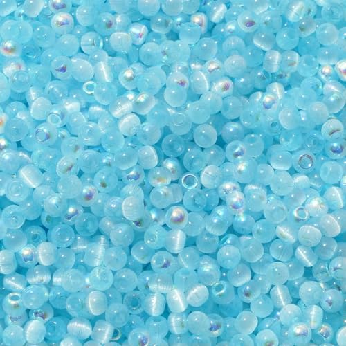 150 Katzenaugen-Glasperlen 4,0 mm (blau, rosa, gelb, grün) zur DIY-Schmuckherstellung, Kettenbasteln, Perlen-Emb-03SKB-4,0 mm von QPFNEI