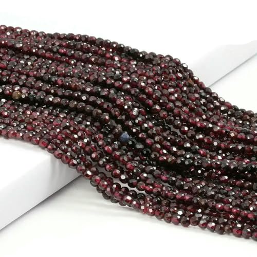 2 3,0 mm natürlicher facettierter roter Granatstein, feine Edelsteine, lose Perlen, DIY-Zubehör für die Herstellung von Schmuck, Halsketten und Armbändern, 38 cm, Granat, 2 mm von QPFNEI