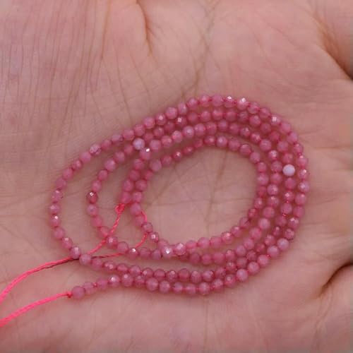 2 3,0 mm natürlicher facettierter roter Granatstein, feine Edelsteine, lose Perlen, DIY-Zubehör für die Herstellung von Schmuck, Halsketten und Armbändern, 38 cm, rosa Turmalin, 2 mm von QPFNEI