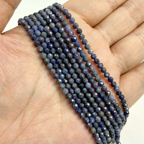 2 3 4 mm Edelsteinperlen, natürlicher blauer Aquamarin, Amazonit, Apatit, Lapislazuli, Türkis, lose Abstandsperlen zur Schmuckherstellung, DIY-Nr. 28, Saphir, 4,0 mm, ca. 95 Stück von QPFNEI