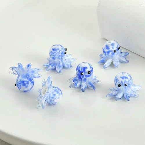 2 Stück 22 x 15 mm süße Oktopus-Lampwork-Perlen zur Herstellung von Ozeanschmuck, mehrfarbige Punkte, lose Abstandshalter-Glasperlen, DIY-Armbänder, Blau, 22 x 15 mm, 2 Stück von QPFNEI