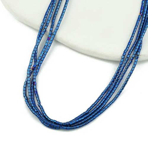 2 mm, 180 Stück, blau, grün, zylindrische Form, Hämatit-Naturstein, kleine lose Perlen zur Schmuckherstellung, DIY-Armbänder, blau, 2 mm von QPFNEI