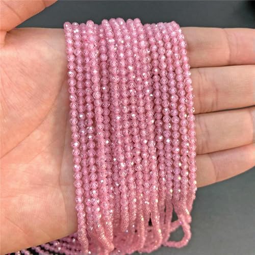 2 mm, 3,0 mm, 4,0 mm, facettierter Naturstein, rosa Rosenquarz, Kristallperlen, runde Amethyste, lose Perlen für die Herstellung von Halsketten mit DIY-Schmuck, Zirkonia, 2 mm, ca. 180 Stück von QPFNEI
