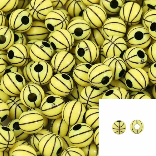 20/50 Stück Sport-Basketball-Baseball-Tennisperlen, Abstandshalter, Acrylperlen zur Herstellung von Armbändern, Halsketten, DIY-Bastelschmuck, Zubehör, gelber Basketball, 20 Stück von QPFNEI