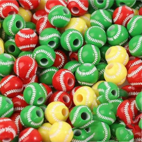 20/50 Stück Sport-Basketball-Baseball-Tennisperlen, Abstandshalter, Acrylperlen zur Herstellung von Armbändern, Halsketten, DIY-Schmuckzubehör, gemischter Baseball, 50 Stück von QPFNEI