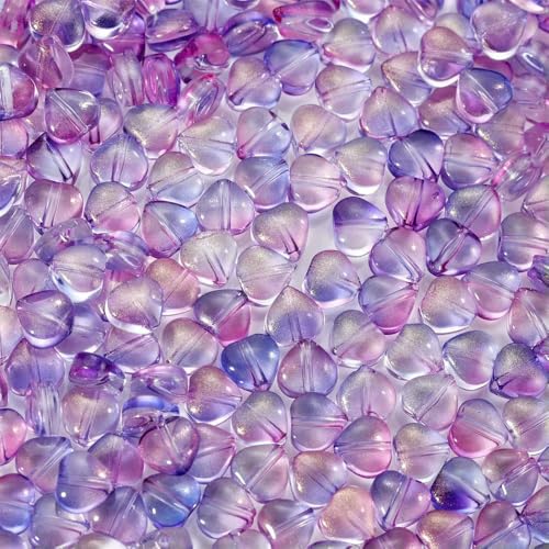 20–50 Stück 6,4/9,6 mm transparente Glasperlen in Stern-Herz-Form, bunte lose Abstandsperlen zur Schmuckherstellung, DIY, handgefertigtes Armband, tiefviolettes Herz, 20 Stück von QPFNEI