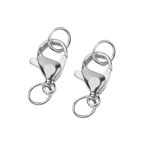 20 Sets PVD-Karabinerverschlüsse aus Edelstahl, verblasst nicht, mit Biegeringen, 9 10 12 14 15 mm, Endhakenverbinder für die Herstellung von DIY-Schmuck, Stahl, 11 mm von QPFNEI