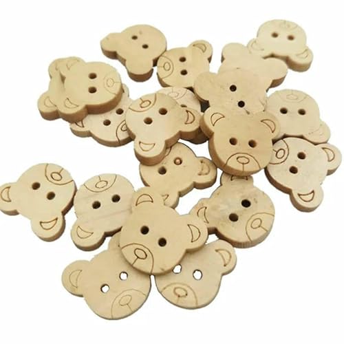 20 Stück/50 Stück/100 Stück Dekorative Bären-Holzknöpfe, natürliche Teddybär-Anhänger, 2 Löcher, Holz-Nähknöpfe für Kinder, 7NK247-20 Stück von QPFNEI
