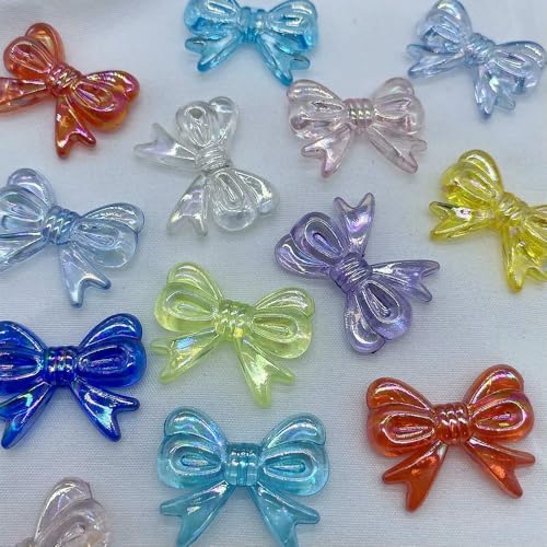20 Stück Acryl-Abstandshalterperlen mit Schleife, transparent, weiß, AB, große Größe, handgefertigt, Armband, Bastelschmuck, 22 x 29 mm, 4–29 x 22 mm von QPFNEI