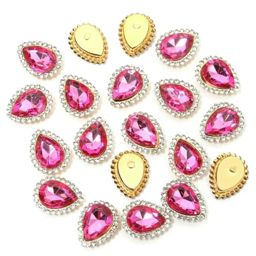 20 Stück Sonnenblumen-Wassertropfen-Form, Strasssteine, Kristalle, Glasperlen, Knöpfe, Steine, zum Aufnähen von Strasssteinen zum Nähen von Kleidung, Hotpink von QPFNEI