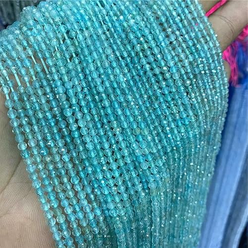 3 4 mm Edelsteinperlen, natürlicher blauer Aquamarin, Amazonit, Apatit, Lapislazuli, Türkis, lose Abstandsperlen zur Schmuckherstellung, DIY-Nr. 9, Apatit, 4,0 mm, ca. 95 Stück von QPFNEI